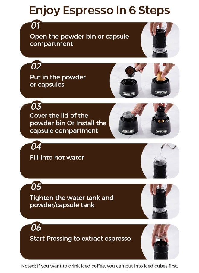 Cafelffe - New Manual Portable Espresso Machine For Coffee Brew And Milk Foamer 120ML Black - Image 1