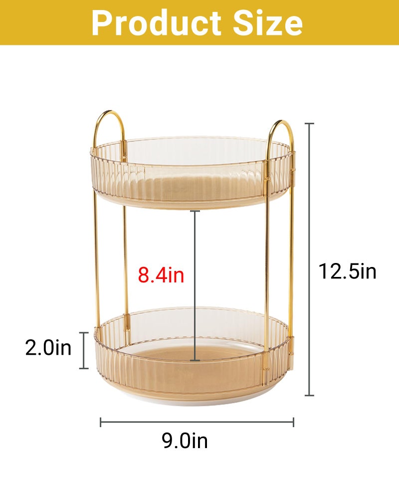 Asayuee 360 Rotating Gold Makeup Organizer,2 Tier Large Capacity Rotating Makeup Organizer,SkincarePerfume Organizer,Bathroom Cosmetics Storage Organizer Countertop (Gold-2 Tier) - Image 2