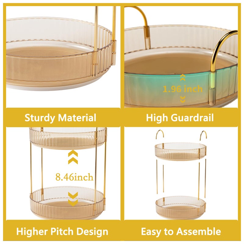 Asayuee 360 Rotating Gold Makeup Organizer,2 Tier Large Capacity Rotating Makeup Organizer,SkincarePerfume Organizer,Bathroom Cosmetics Storage Organizer Countertop (Gold-2 Tier) - Image 4