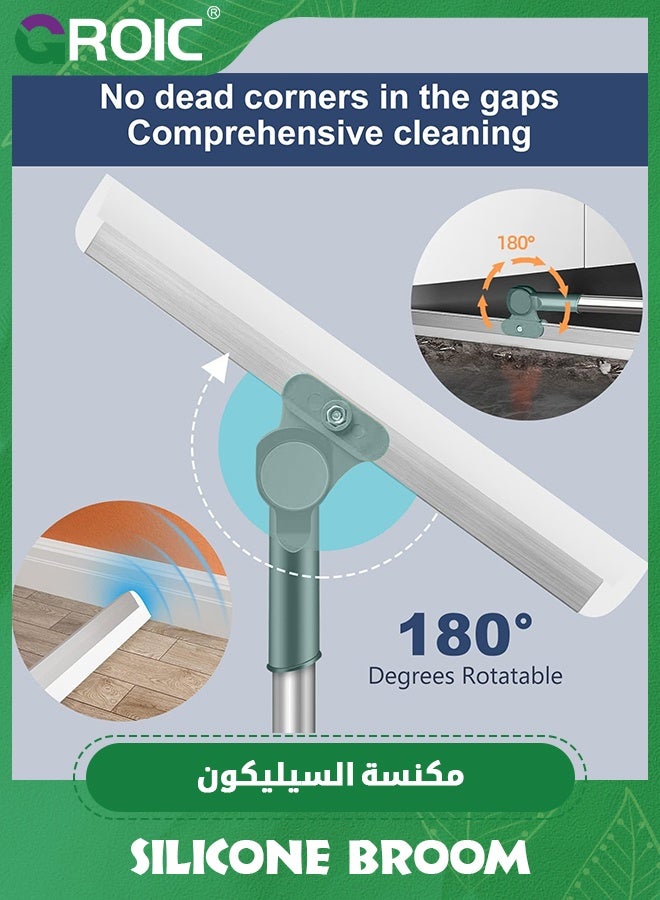 GROIC Rubber Squeegee Broom for Floor, Long Handle Window Squeegee, Silicone Pet Hair Remover,Magic Broom for Indoor Cleaning,Cleans glass, hair, fine dust, liquids, with 3 Replacing Rubber Strip - Image 2