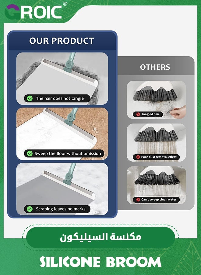 GROIC Rubber Squeegee Broom for Floor, Long Handle Window Squeegee, Silicone Pet Hair Remover,Magic Broom for Indoor Cleaning,Cleans glass, hair, fine dust, liquids, with 3 Replacing Rubber Strip - Image 3