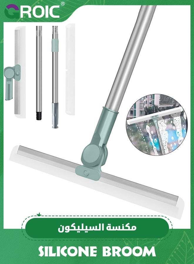 GROIC Rubber Squeegee Broom for Floor, Long Handle Window Squeegee, Silicone Pet Hair Remover,Magic Broom for Indoor Cleaning,Cleans glass, hair, fine dust, liquids, with 3 Replacing Rubber Strip - Image 1