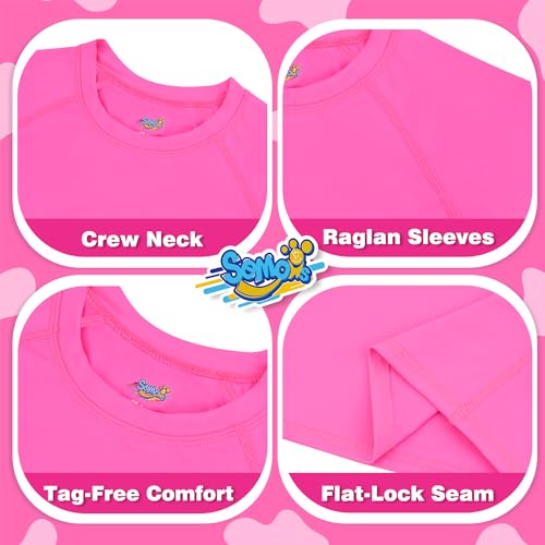 Semois Girls Rash Guard Neon Pink Swim Shirt Short Sleeve for Toddler Kids Rashguard Water Shirt UPF+ 50 Swimming Shirt 3T - Image 5
