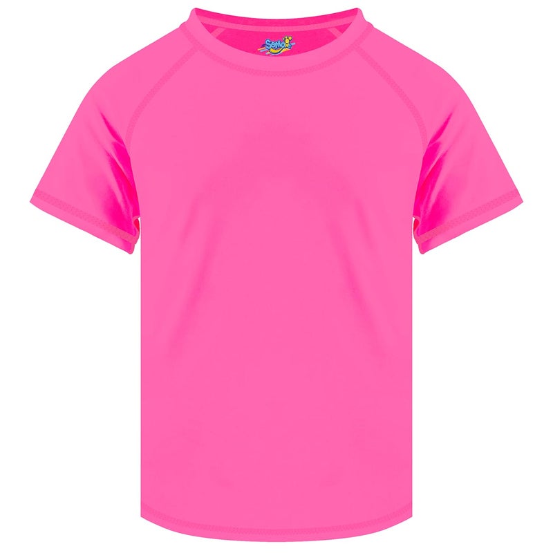 Semois Girls Rash Guard Neon Pink Swim Shirt Short Sleeve for Toddler Kids Rashguard Water Shirt UPF+ 50 Swimming Shirt 3T - Image 2