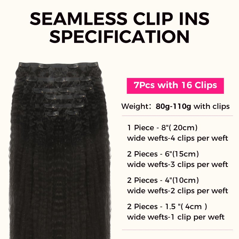 Lashey Clip in Hair Extensions Real Human Hair 110g Kinky Straight Seamless Clip in Hair Extensions Natural Black 14 Inch Human Hair with Invisi Edge for Black Women - Image 2