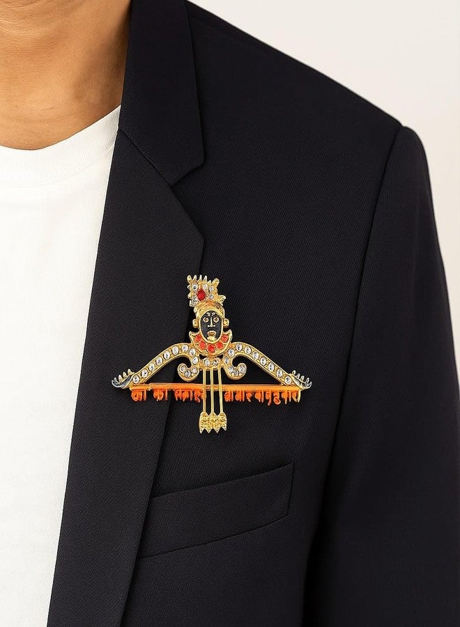 Inites Embellished With Cubic Zirconia Nug Metal Barbarika Ji Face Hare Ka Sahara Baba Khatu Shyam Hamara Teen Baan Dhanush Design Lapel Pin Brooch Suit Shirts Accessories For Wedding & Parties - Image 4