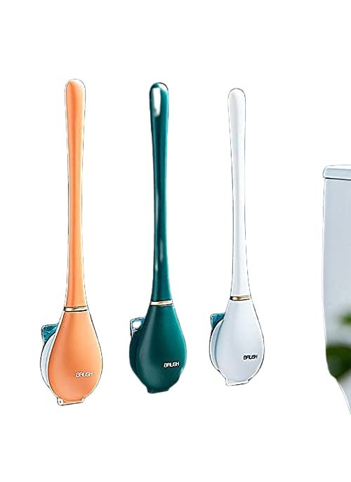 Perfect Pricee - Perfect Pricee New Silicone Water Drop Toilet Brush and Holder Set Wall-Mounted Creative Automatic Opening and Closing Light Luxury Silicone Toilet Brush with Holder 1pc - Image 1