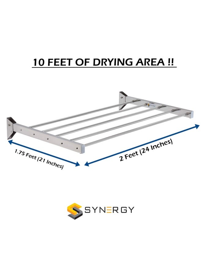 Synergy - 5 Pipes x 2 Feet - Heavy Duty Stainless Steel Foldable Wall Mounted Cloth Dryer Clothes Drying Stand  SY-GL1 - Image 2