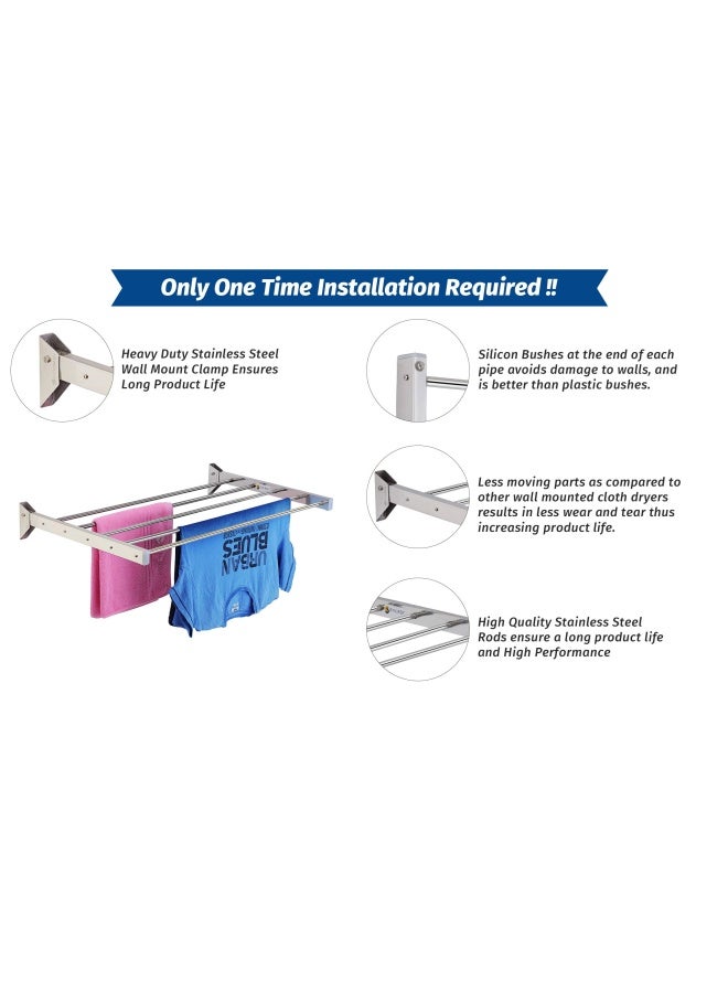 Synergy - 5 Pipes x 2 Feet - Heavy Duty Stainless Steel Foldable Wall Mounted Cloth Dryer Clothes Drying Stand  SY-GL1 - Image 3