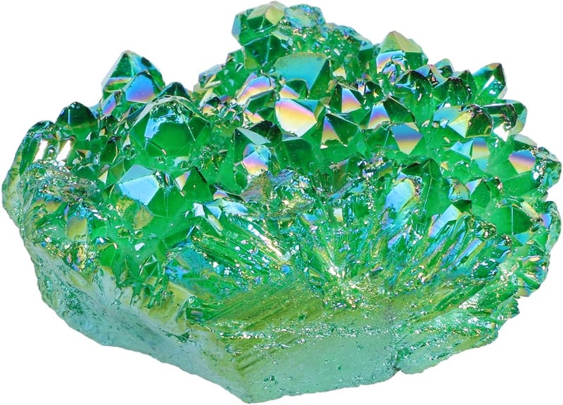 SUNYIK Green Titanium Coated Crystal Cluster,Quartz Drusy Geode Gemstone Specimen Specimen Sphere Figurine(0.2-0.3lb) - Image 1