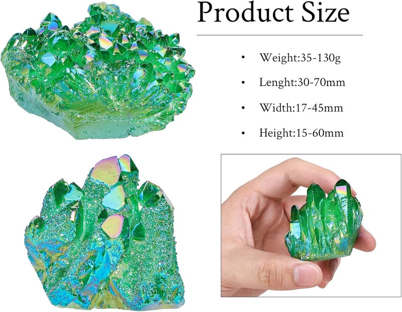 SUNYIK Green Titanium Coated Crystal Cluster,Quartz Drusy Geode Gemstone Specimen Specimen Sphere Figurine(0.2-0.3lb) - Image 2
