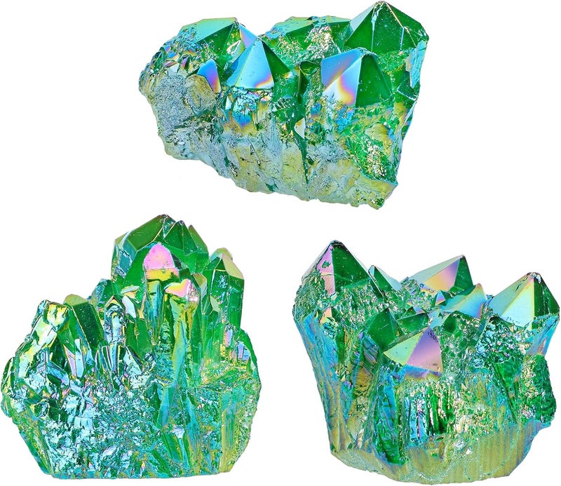 SUNYIK Green Titanium Coated Crystal Cluster,Quartz Drusy Geode Gemstone Specimen Specimen Sphere Figurine(0.2-0.3lb) - Image 3