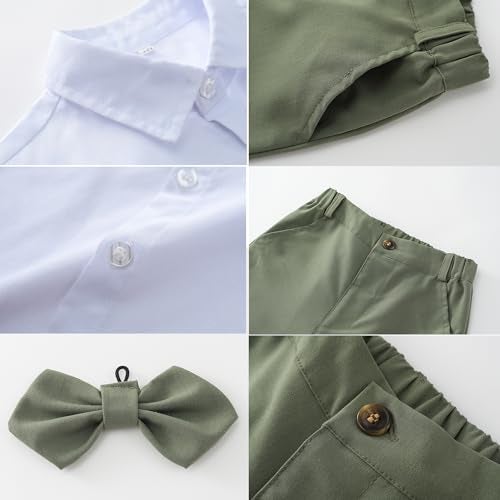 Kimocat Baby Boys Gentleman Bowtie Formal Outfit Suits Tuxedo Vest Wedding Party Suit Olive Green - Image 4