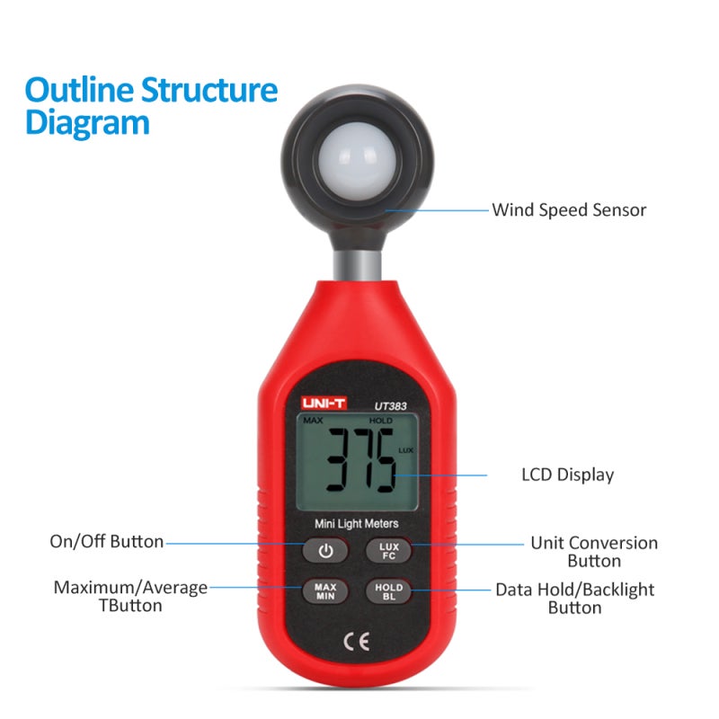 UNI-T UT383 Mini Light Meter Lumens Digital Luxometer Luminance 0~199,999Lux Environmental Test Equipment Handheld Illuminometer Photometer Light Lux Meter Brightness Measurement - Image 5