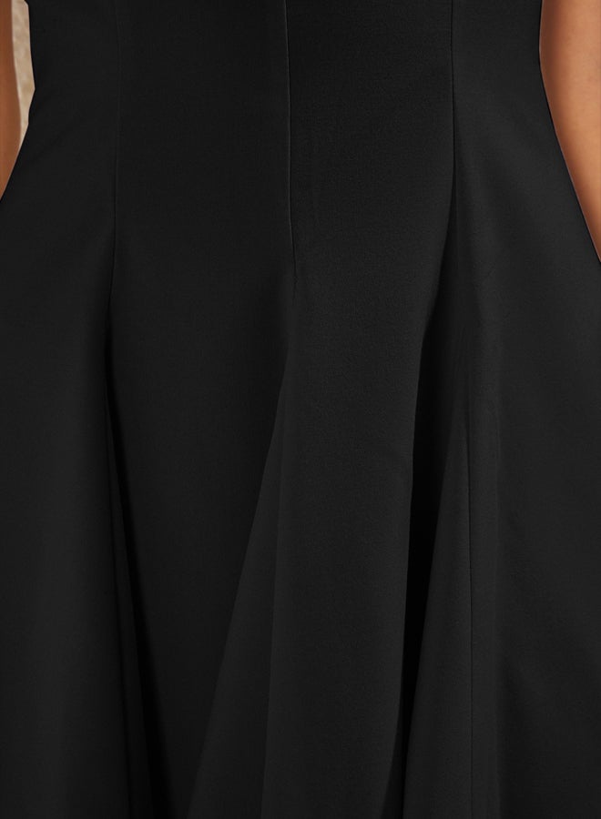 trendyol Black Skirt Waist Opening Crew Neck Mini Polyviscon Woven Dress  - Image 5