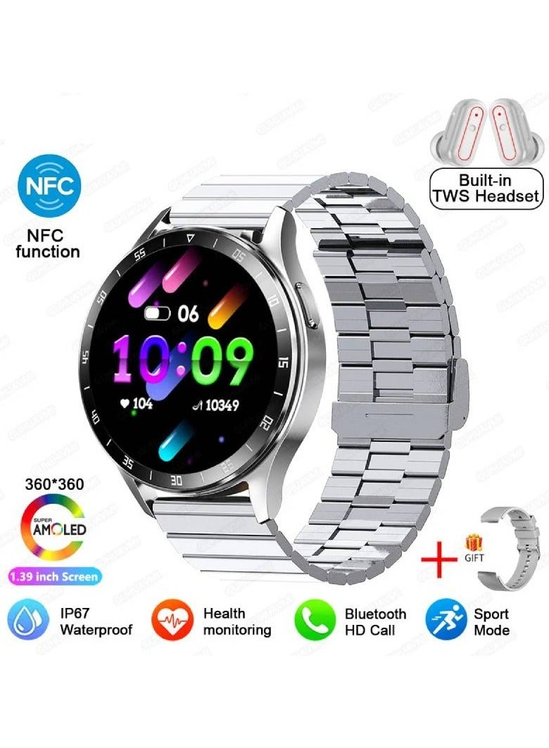 AROAQ X10 Smartwatch with Built-In Headphones for Men 2 in 1 Bluetooth Call Heart Rate and Blood Pressure Monitoring Sports Fitness Watch