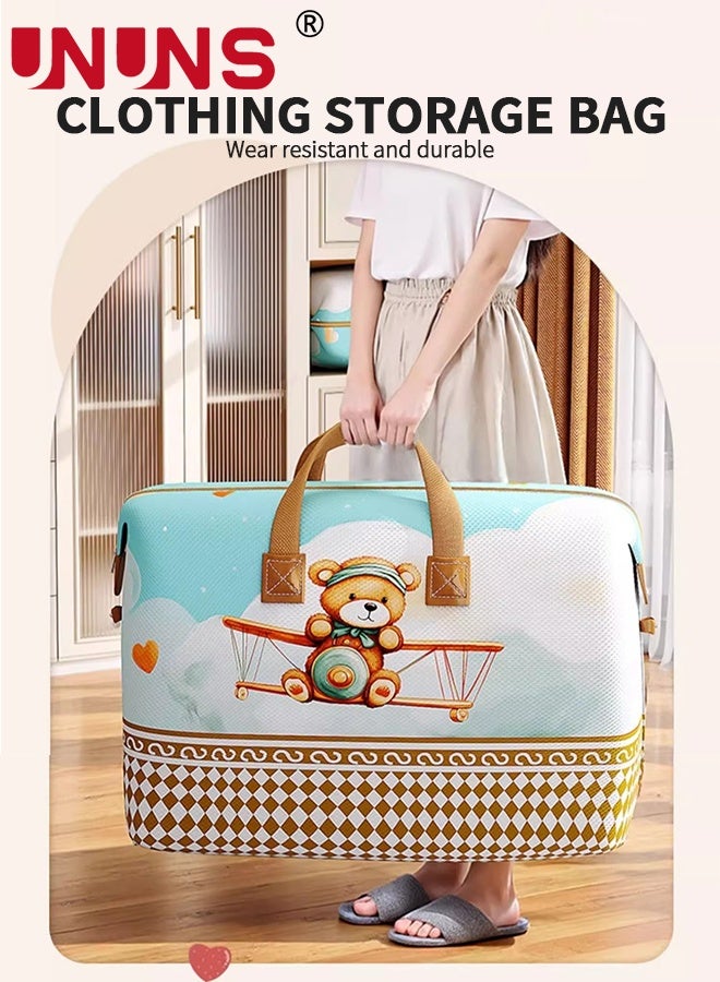 UNUNS 3 Pack Moving Storage Bags,Bear Pattern 3 Sizes Storage Bags with Zipper and Handles,Waterproof Heavy Duty Non-woven Closet Organizer Bags Ideal For Bedding,Duvets,Pillows,Laundry,Clothes or Moving Home - Image 3