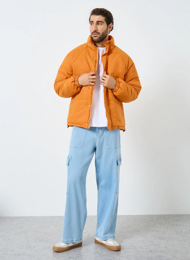 Styli Men Orange Oversized Puffer Jacket