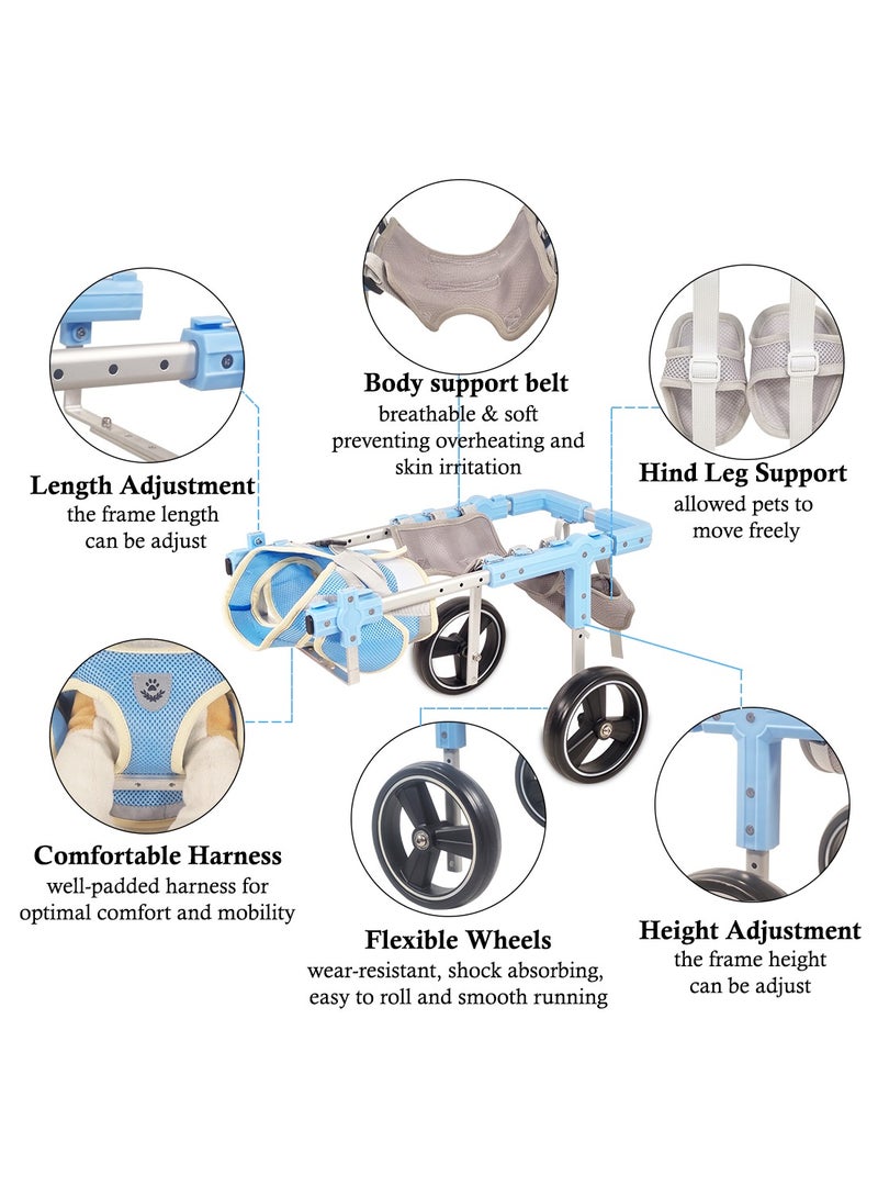 MAJIBAO Dog wheelchair for Hind legs rehabilitation, Adjustable dog wheelchair with Two back wheels, Abdominal support, and Harness, Aluminium pet wheelchair for Large breeds 54.5 cm L (Blue) - Image 3