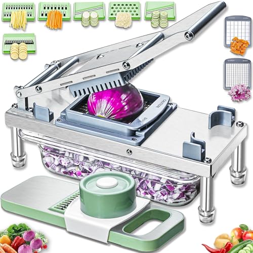 IPOVIPO Stainless steel Vegetable Chopper, Veggie Chopper With 8 Blades, Onion Dicer with Container, Food Cutter & Grater Mandoline Slicer - Image 1