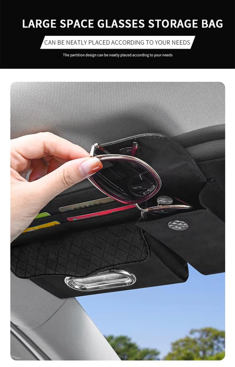 AUGEN PU Leather Multi-Function Automobiles Car Space Sun Visor Organizer Tissue Napkin Box Compartment, with Sunglass Compartment, Card Slot, Pen Section (Brown) - Image 3