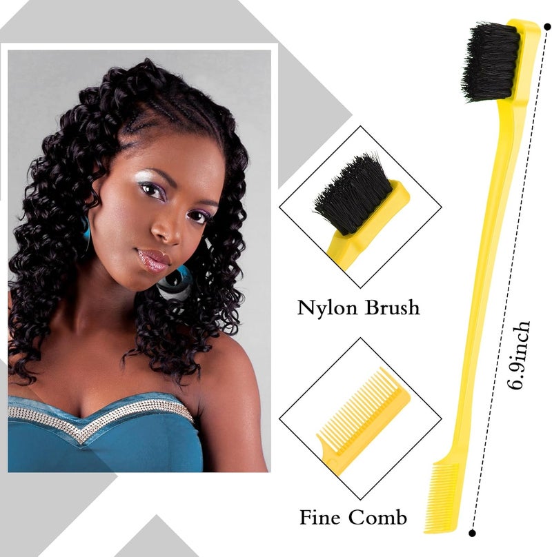 Geiserailie 3 Pcs Slick Back Hair Brush Set Bristle Brush Edge Control Teasing Comb for Women Black Hair(Yellow,Pink,Cyan) - Image 2