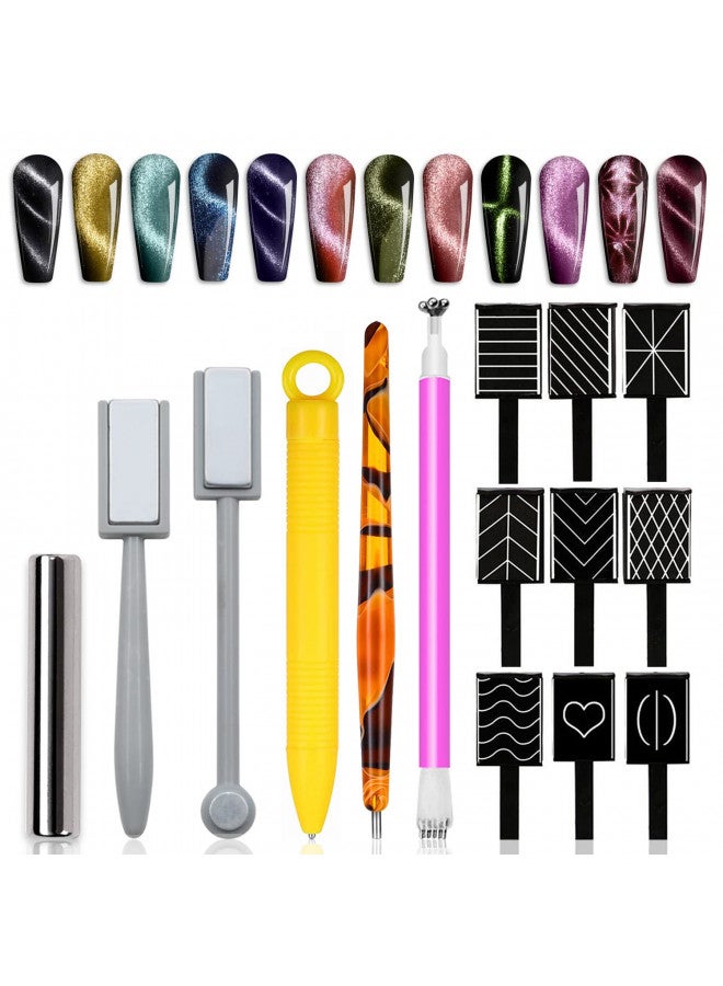 DANNEASY 15 Pieces Cat Eye Magnet For Nails Nail Magnet For Nail Art Magnetic Gel Polish Gel Nail Polish Pens Magnet Wand Nail Magnetic Stand Ombre Nail Design Kit Nail Art Tools - Image 1