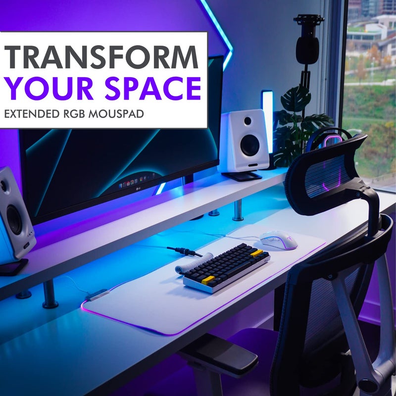 Tilted Nation Bone White Gaming Mouse Pad RGB - Large LED Mousepad - LED Desk mat with 8 Adjustable Light Modes - Non Slip Rubber Base, Easy to Clean Water Proof Surface Mat for Keyboard and Mouse - Image 3