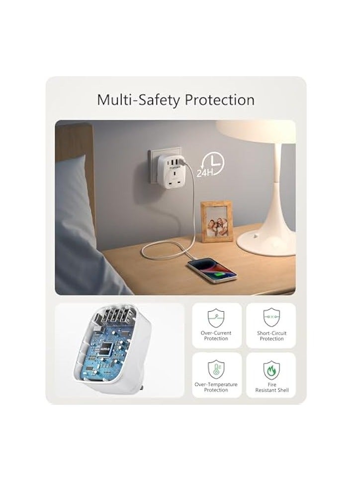 Lencent USB Plug Charger UK with 1 Type C and 3 USB Ports, 1 Way Socket Extension, 5-in-1 USB Outlet Plug Extender for Household Appliances, iPhone, Smartphone Tablets, Ideal for Home Office Bedroom - Image 4