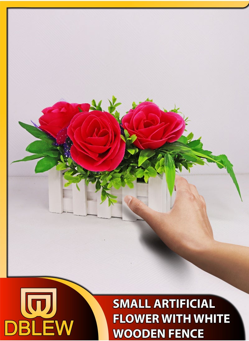 دي بلو زهور اصطناعية صغيرة مع سياج خشبي أبيض تشبه الحياة كمحفز ضوئي مدخل مكتب مقهى ديكور منزلي مدخل داخلي مكتب مقهى تصوير حفل زفاف فن ديكور نباتات مزيفة وعاء  - Image 1