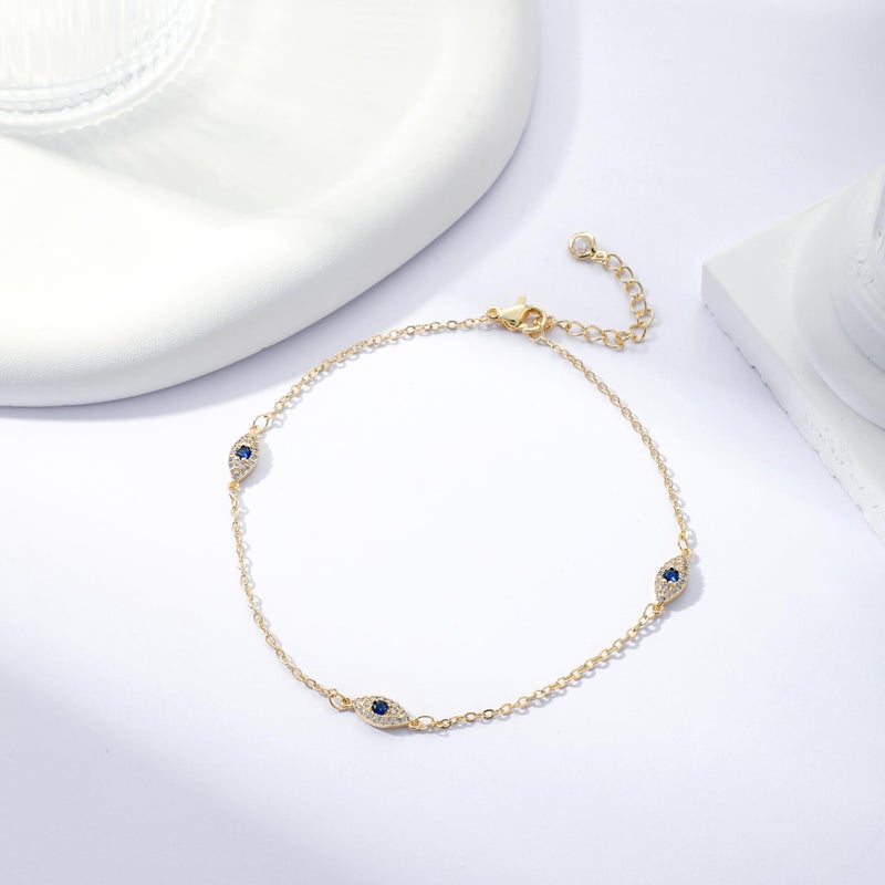 Rotnso Anklets for Women 14K Gold Plated Evil Eye Ankle Bracelets Trendy Waterproof Boho Chain Link Anklets Set Dainty Cute Diamond Beaded Non Tarnish Summer Beach Jewelry Gift - Image 4
