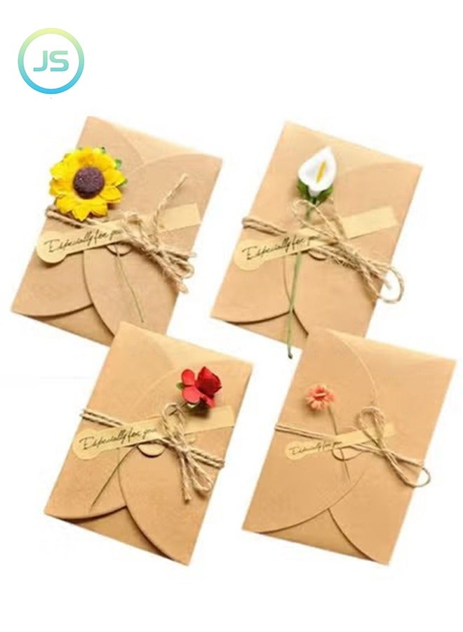 JS 4 Pack Flower Pattern Thank You Card, Handmade Invitation Greeting Card, Wish Card for Wedding Birthday Festival - Image 1