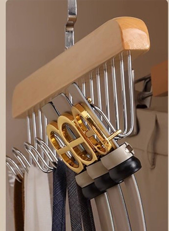 CityRiya-Long Belt Hangers Tie Hangers 8 Hooks Scarf Racks Holder Hook Hanger for Closet Organizer Storage Wooden Belt Hanger Organizer for Men Women  - Image 1