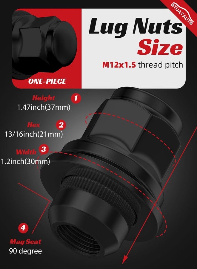 أوتويوتو صواميل عجلات OTUAYAUTO M12x1.5 - 20 قطعة سوداء، بديلة لسيارات تويوتا أفالون، سي-إتش آر، كامري، كورولا، بريوس، راف 4، سيينا، ذات مقعد مسطح، مقاس سداسي 13/16 بوصة، بتصميم المصنع الأصلي. - Image 2
