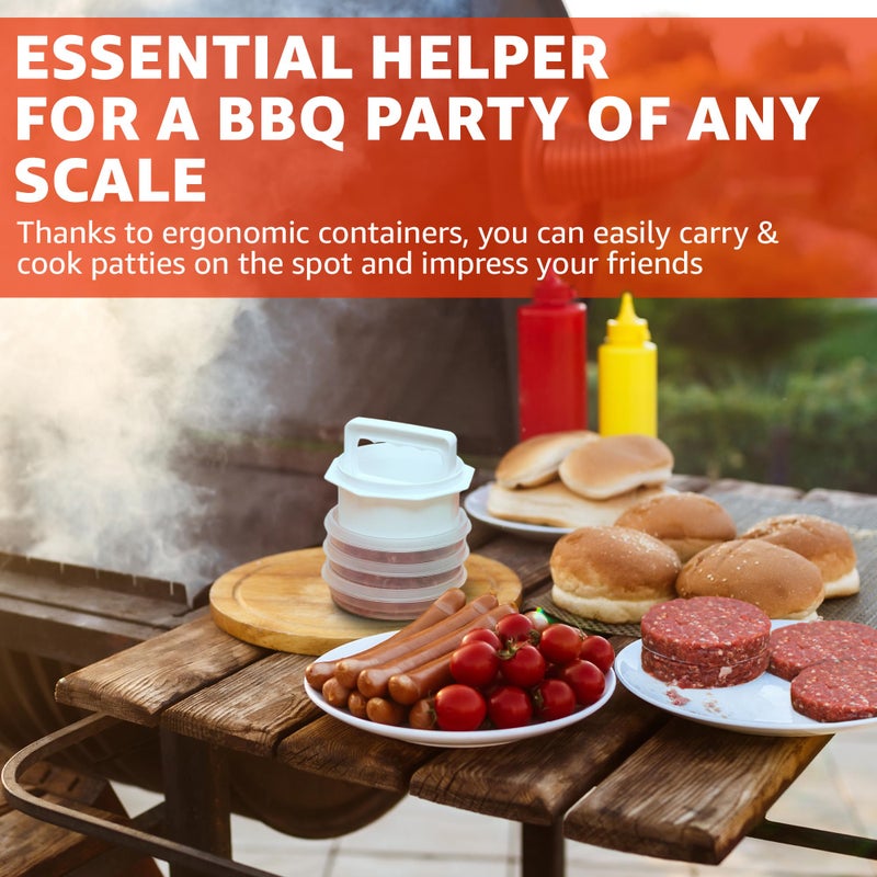 Mission Gallery Hamburger Press Patty Maker - 4 in1, Burger Mold, Patty Press, 6 Storage Containers, 100 Round Papers - Hamburger Patty Maker Tool for BBQ - Burger Shaper for Meat, Veggie Patties - Image 5