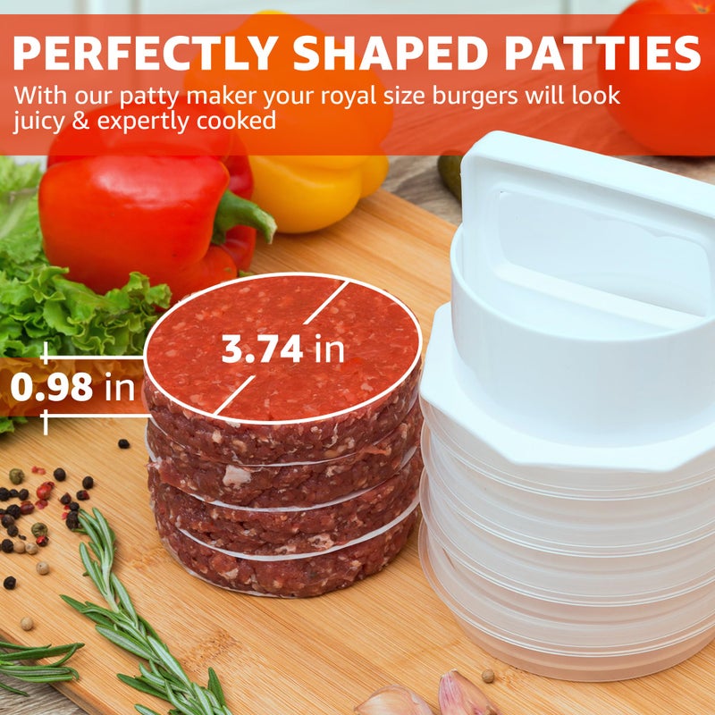 Mission Gallery Hamburger Press Patty Maker - 4 in1, Burger Mold, Patty Press, 6 Storage Containers, 100 Round Papers - Hamburger Patty Maker Tool for BBQ - Burger Shaper for Meat, Veggie Patties - Image 3