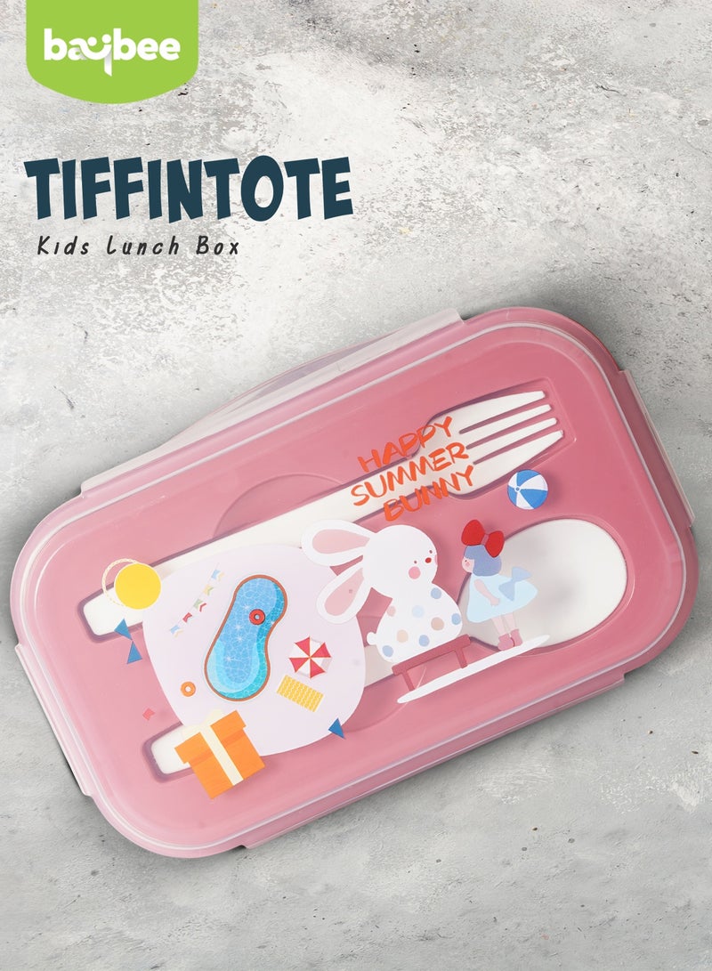 بيبي طقم زجاجة ماء وعلبة غداء للأطفال سعة ٥٠٠ مل مع حجرتين ومجموعة ملاعق | منتجات العودة إلى المدرسة | طقم علبة غداء وزجاجة ماء للأطفال (وردي) - Image 2