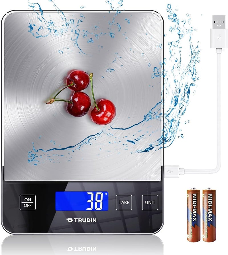 TRUDIN NASA-Grade 33lb Digital Kitchen Scale, Precisely Measures Grams and Ounces for Baking and Cooking,with Waterproof Tempered Glass & Stainless Steel Platform - Food Scale - Image 1