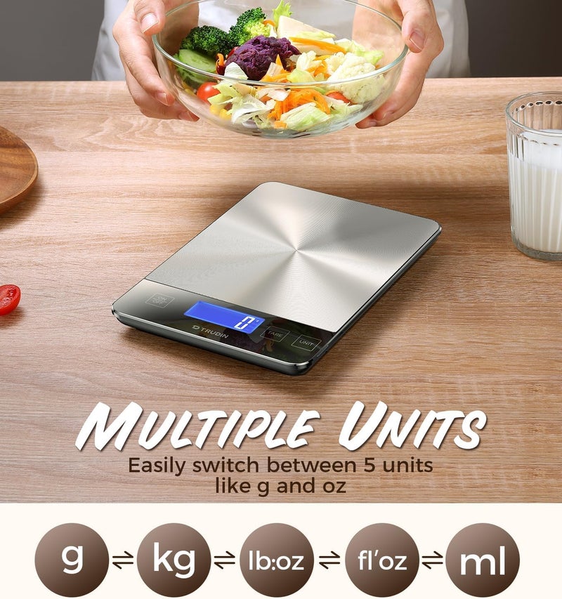TRUDIN NASA-Grade 33lb Digital Kitchen Scale, Precisely Measures Grams and Ounces for Baking and Cooking,with Waterproof Tempered Glass & Stainless Steel Platform - Food Scale - Image 4