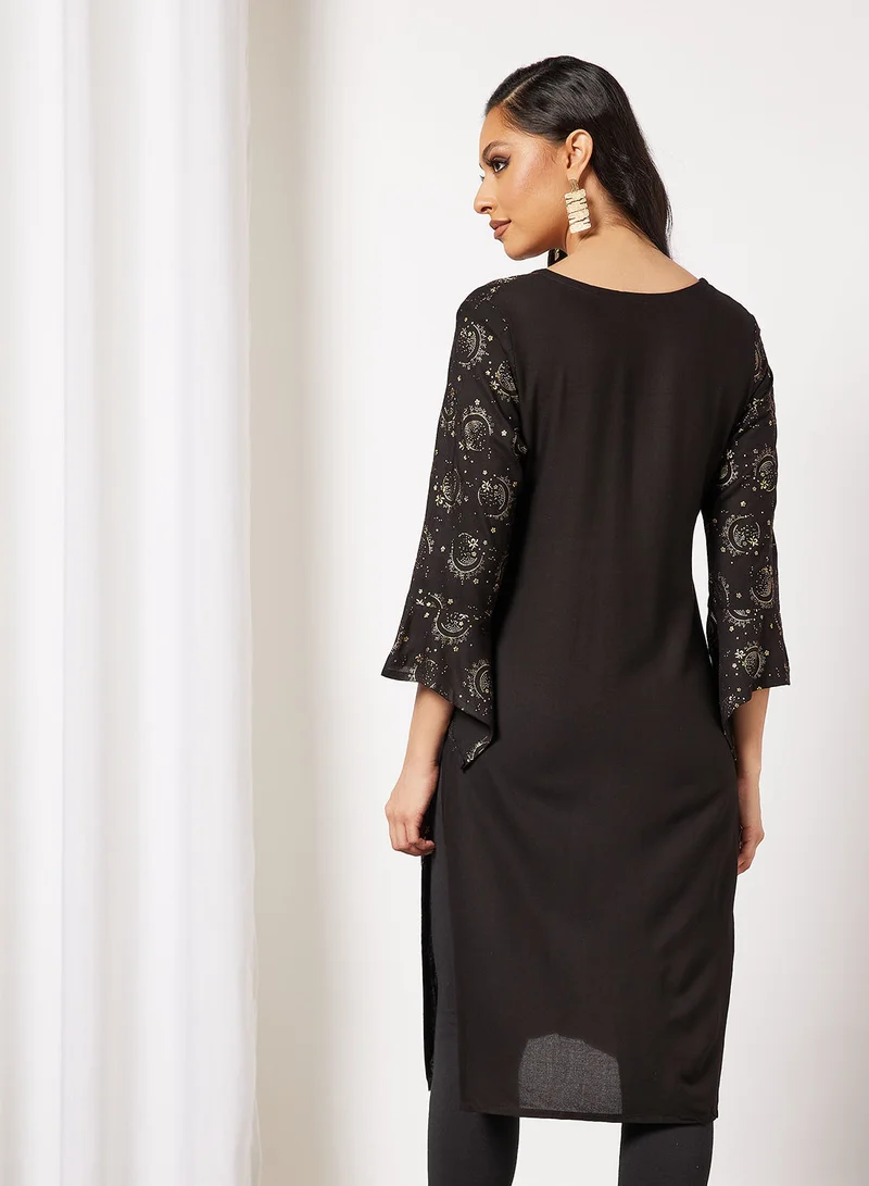 HANA & SARA Print Short Kurta With Facemask