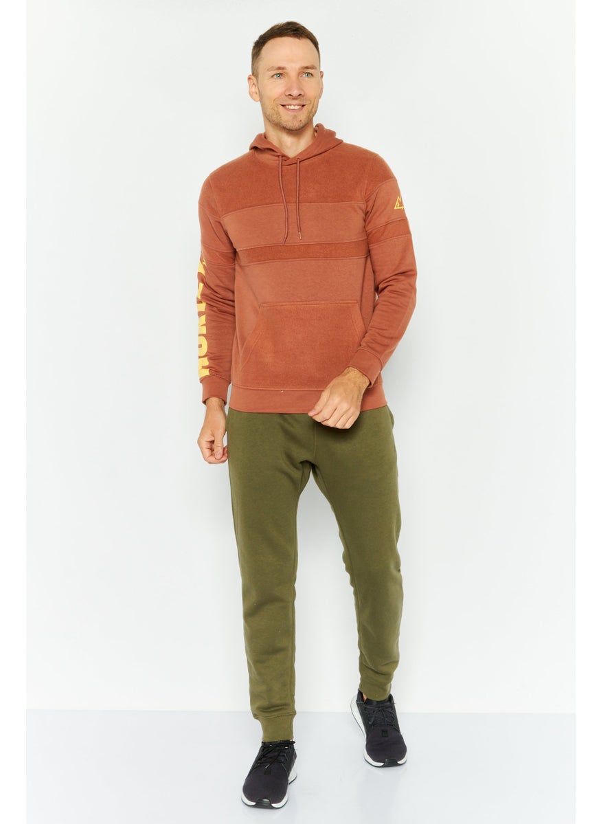 Hurley Men Hooded Brand Logo Long Sleeves Sweatshirt, Brown  - Image 2