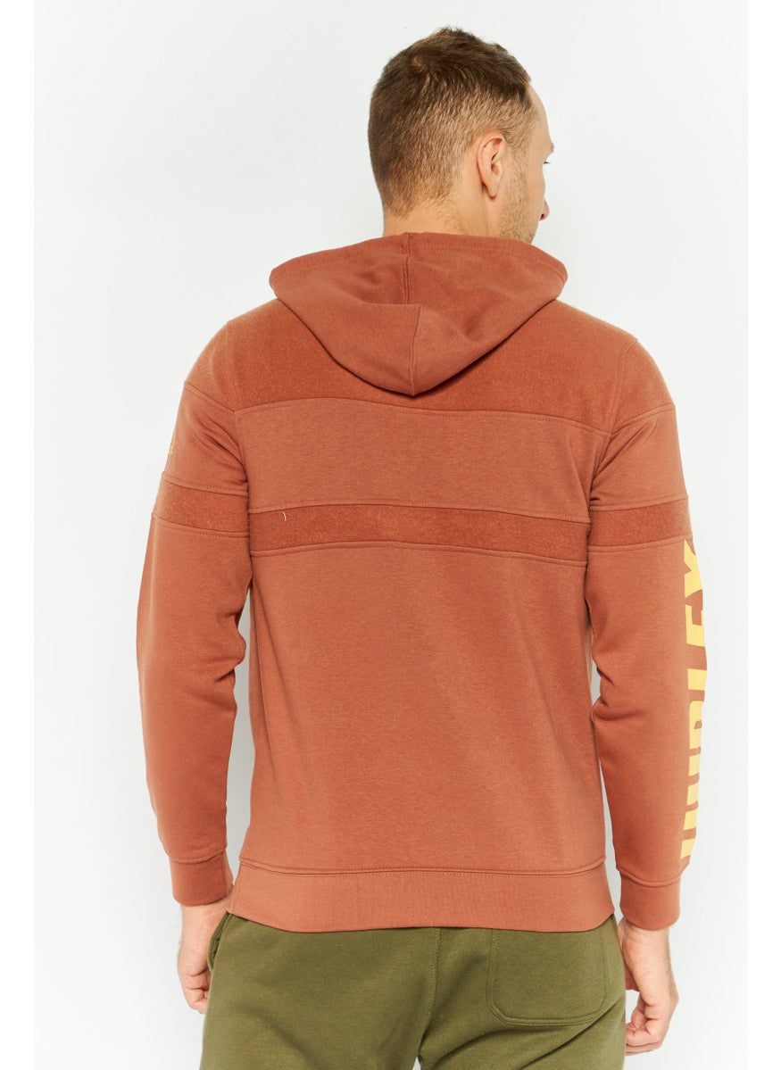 Hurley Men Hooded Brand Logo Long Sleeves Sweatshirt, Brown  - Image 4