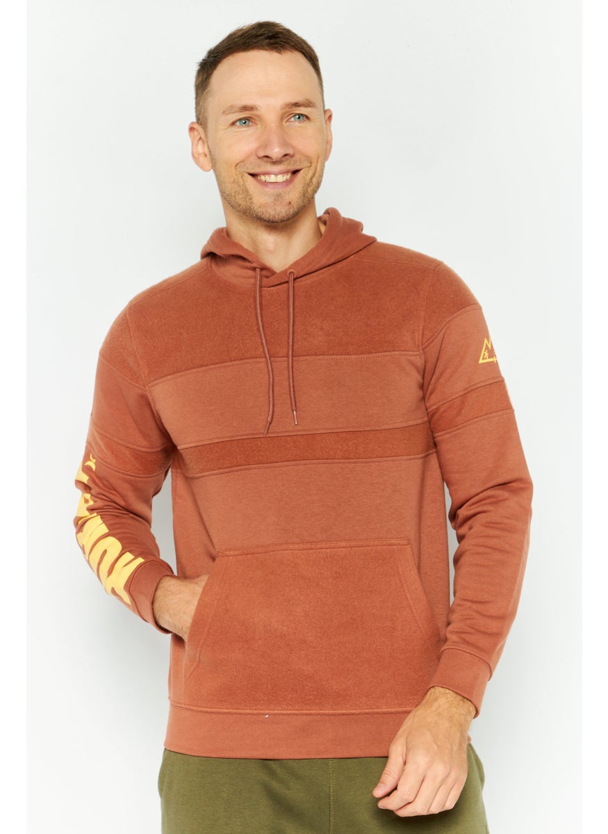 Hurley Men Hooded Brand Logo Long Sleeves Sweatshirt, Brown  - Image 1