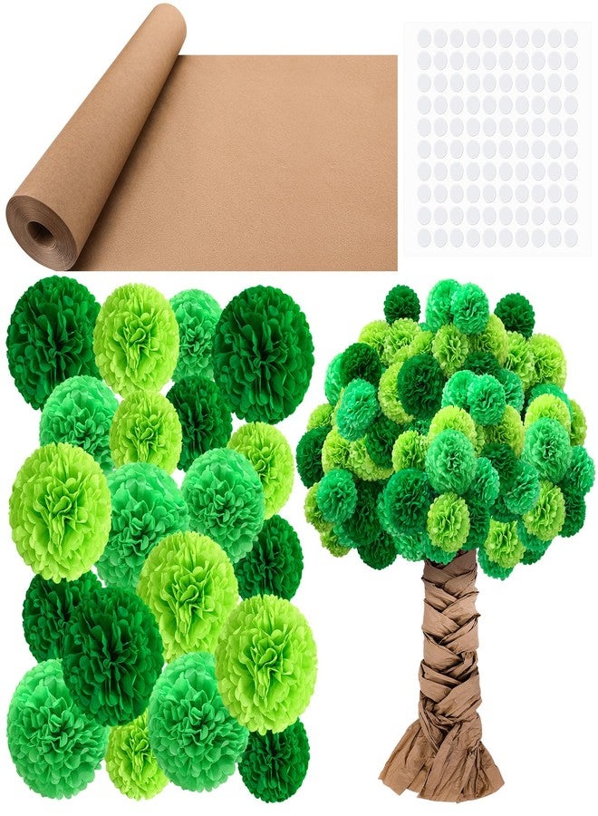 Mooliwe Classroom Tree Bulletin Board Set Green DIY 3D Tree with Paper Pom Poms Kraft Paper Green Craft Bulletin Board Wall Decorations for School Elementary Teacher Chalkboard - Image 1