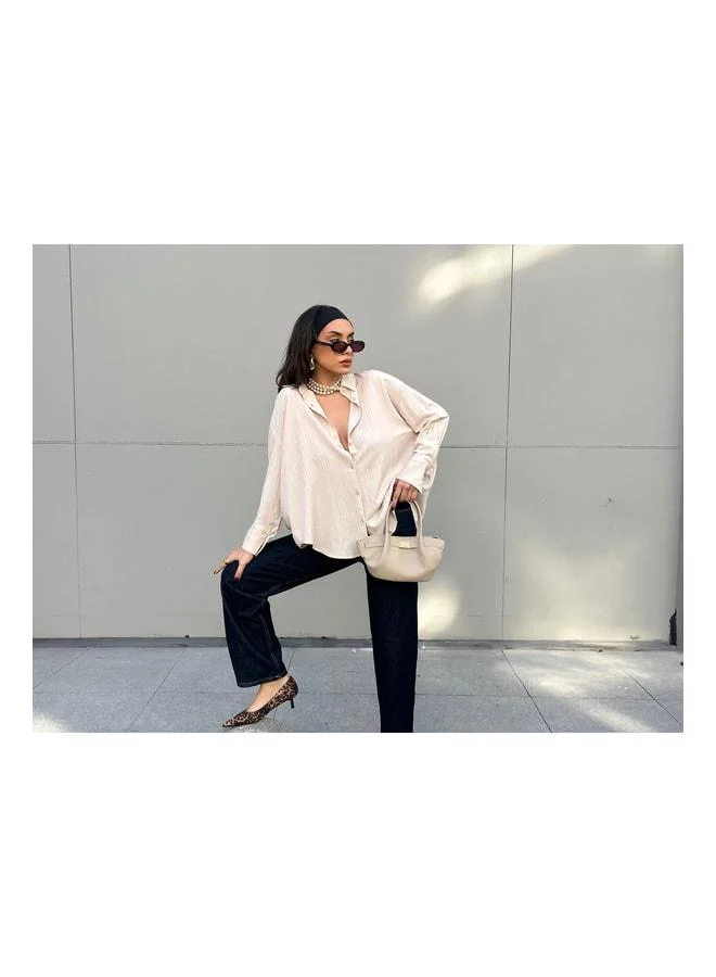mina aise Beige Oversize Wide Cuff Women's Shirt 27384.