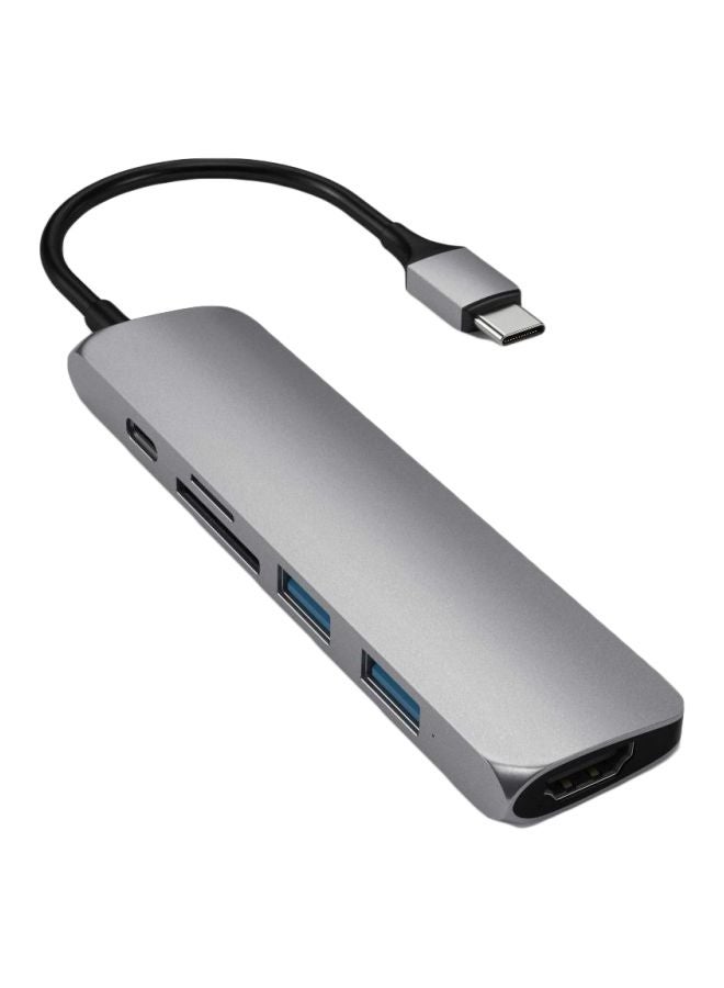 ساتي كاي محول V2 رفيع متعددُ المنافذ Type-C من الألومنيوم . رمادي - Image 1