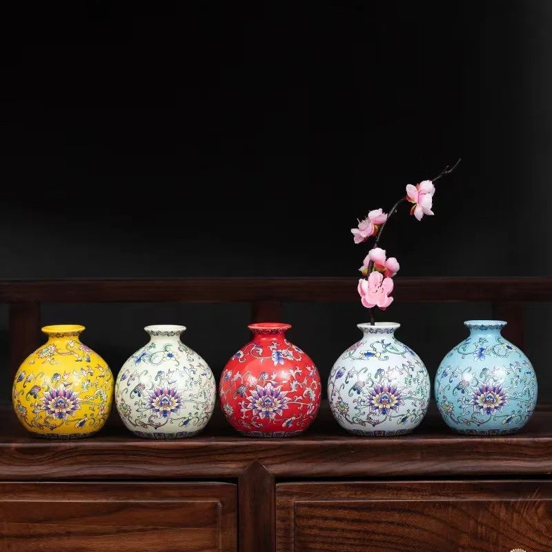 Y&D Chinese Ceramic Porcelain Vases Enamel Color Tabletop Centerpieces Dried & Hydroponic Floral Planters Home Decor - Image 3