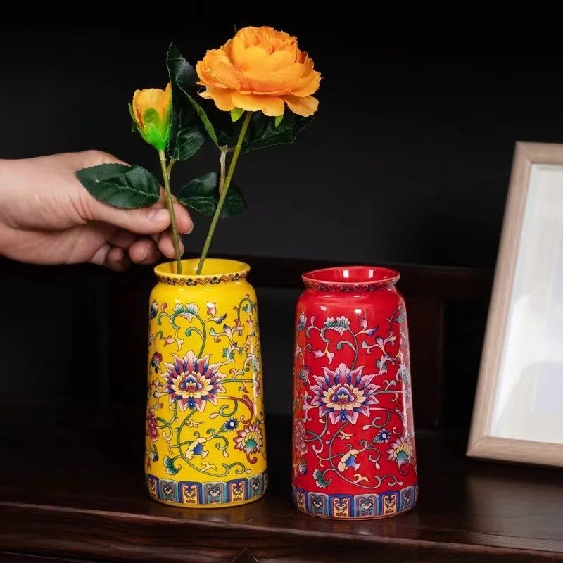 Y&D Chinese Ceramic Porcelain Vases Enamel Color Tabletop Centerpieces Dried & Hydroponic Floral Planters Home Decor - Image 4