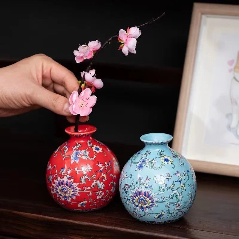 Y&D Chinese Ceramic Porcelain Vases Enamel Color Tabletop Centerpieces Dried & Hydroponic Floral Planters Home Decor - Image 5