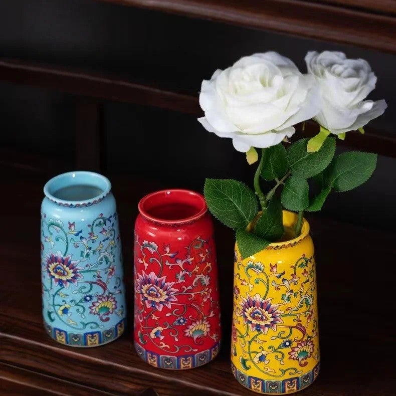 Y&D Chinese Ceramic Porcelain Vases Enamel Color Tabletop Centerpieces Dried & Hydroponic Floral Planters Home Decor - Image 2